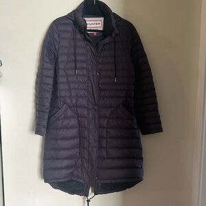 Hunter Original deep purple waterproof winter parka puffer M fishtail anorak